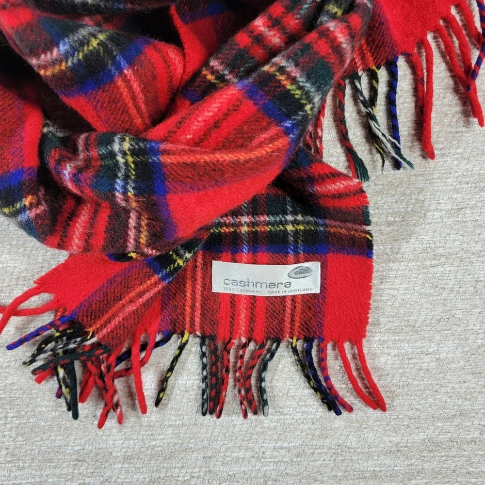 Cashmere Royal Stewart Tartan Plaid Fringe Scarf Unisex Red Warm Luxury Fashion